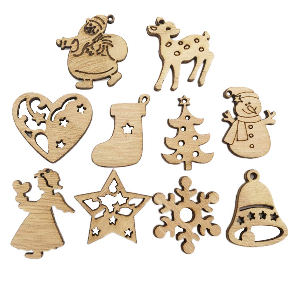 Tomaibaby 200Pcs Christmas Wooden Shapes Natural Wood Slices 1.18 Inch DIY Hanging Embellishments for Christmas Tree Decorations Indoor Home Decor