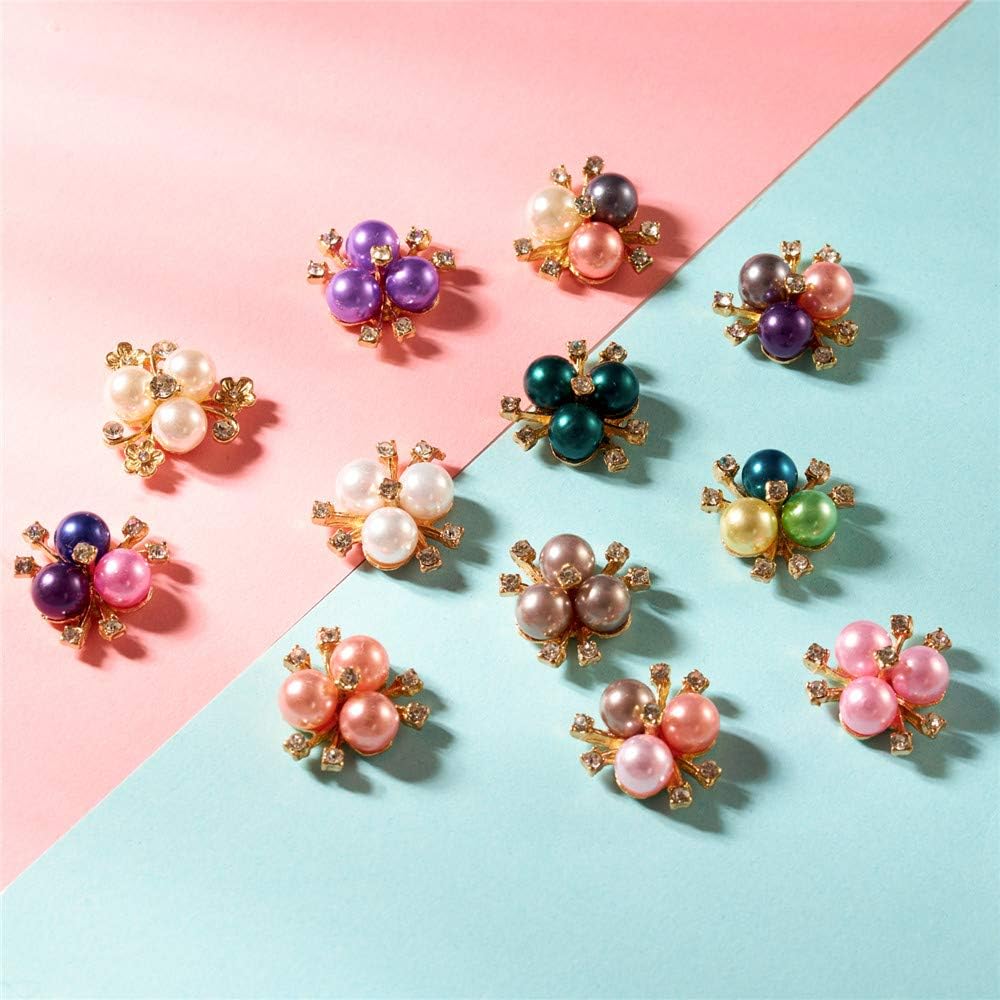 24 PCS Crystal Rhinestones Pearl Flower Buttons, Rhinestone Flower Embellishments Button DIY Accessories for Jewelry Making, Wedding DIY Supplies, Clothes, Bags, Shoes and Sew Craft Projects