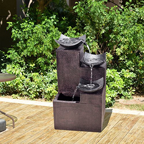 Peaktop Outdoor Garden Tiered Modern Zen Fountain, 29" Height, Dark Gray - Thumbnail 3