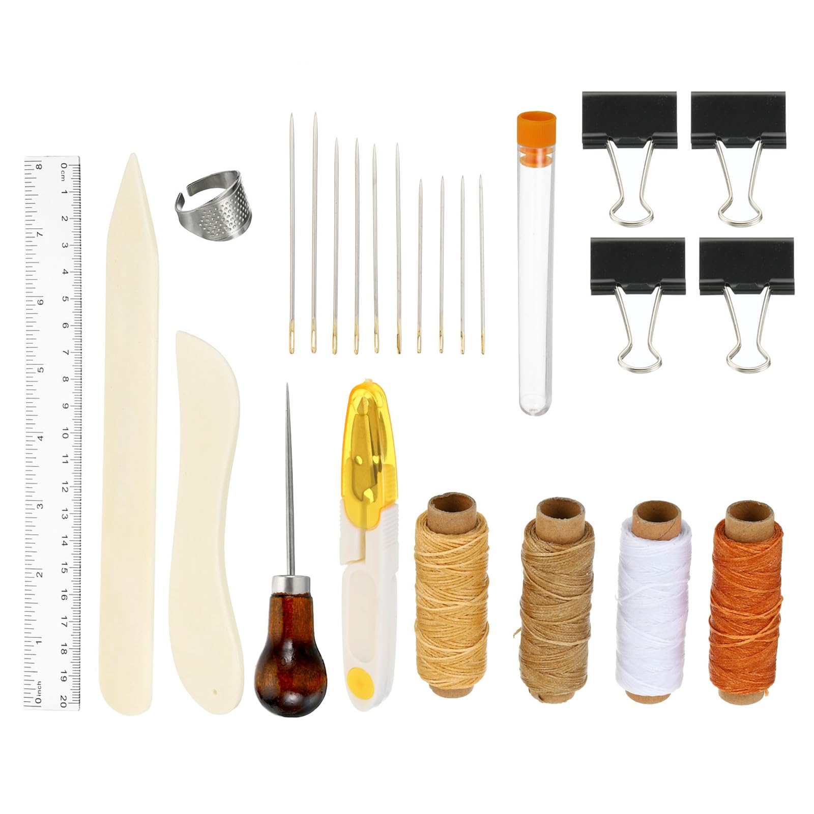PATIKIL Bookbinding Kit, 21 Pieces Bookbinding Supplies Hand Book Binding Tool with Bone Folder Paper Creaser Waxed Thread Awl Large-Eye Needles
