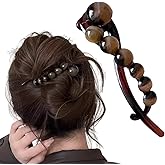 Ddayup 1Pcs Brown Pearls Banana Hair Clip for Women - French Banana Clip for Thick & Thin Hair - Non-Slip, Comfortable, Secure Grip - Perfect for Daily Wear & Special Occasions