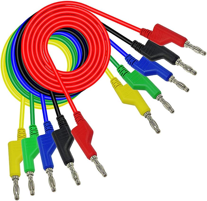 Multimeter Banana Plug Test Leads, 5pcs Stackable Multimeter Testing Leads, 4mm Double Ended Banana Clip Test Leads, Multimeter Testing Probe Wire Cable Cord