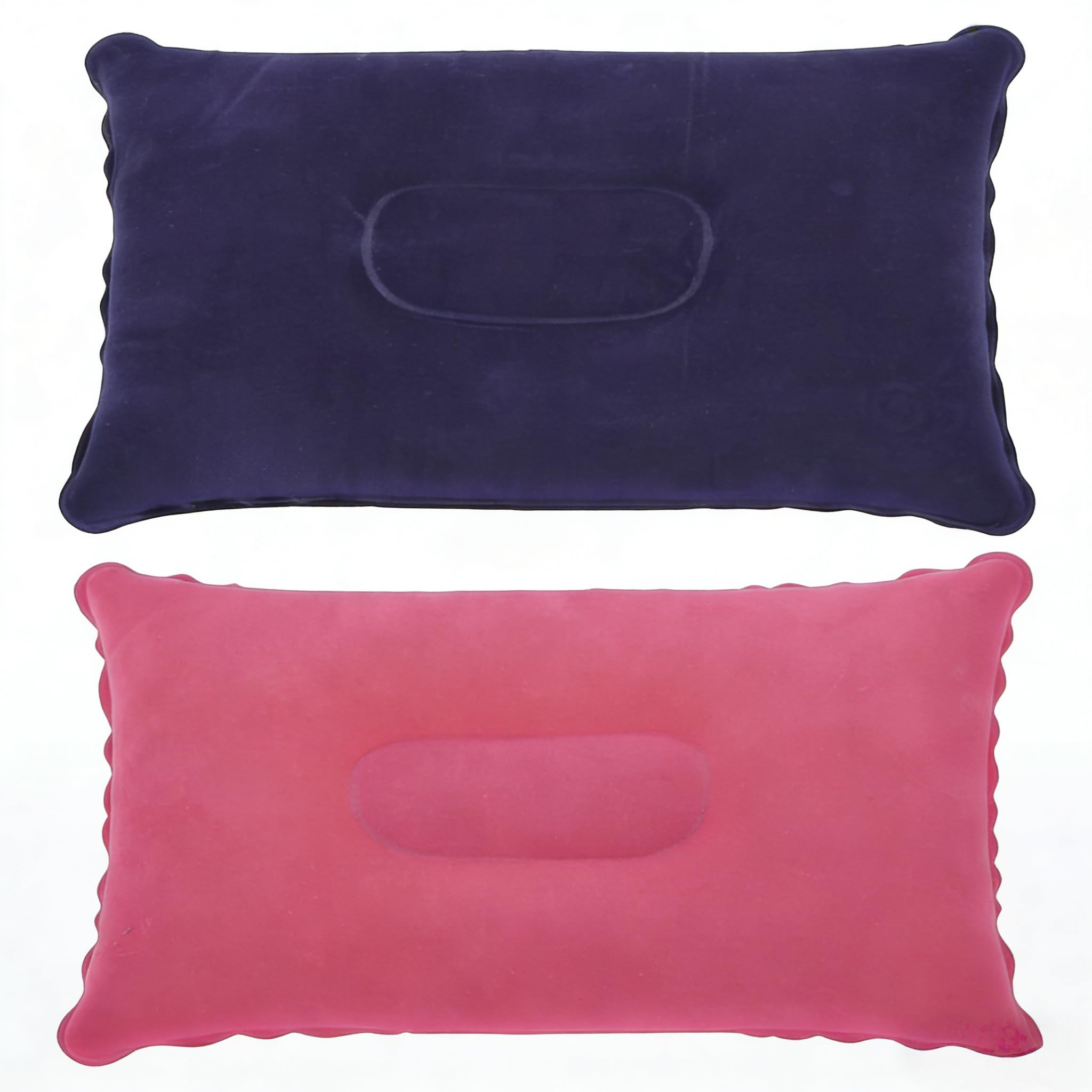 PMTFUMY 2 Pack Inflatable Travel Pillows, Soft Flocking Fabric Air Pillow, Portable Inflatable Cushion for Camping Airplane Car Beach Office Nap Lumbar Support