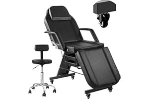 V VDLONSY Tattoo Chair for Client Facial Chair with Wheels 73inch Adjustable Tattoo Bed for Artist Massage Table with Stool Facial Bed for Spa Beauty Esthetician Pink