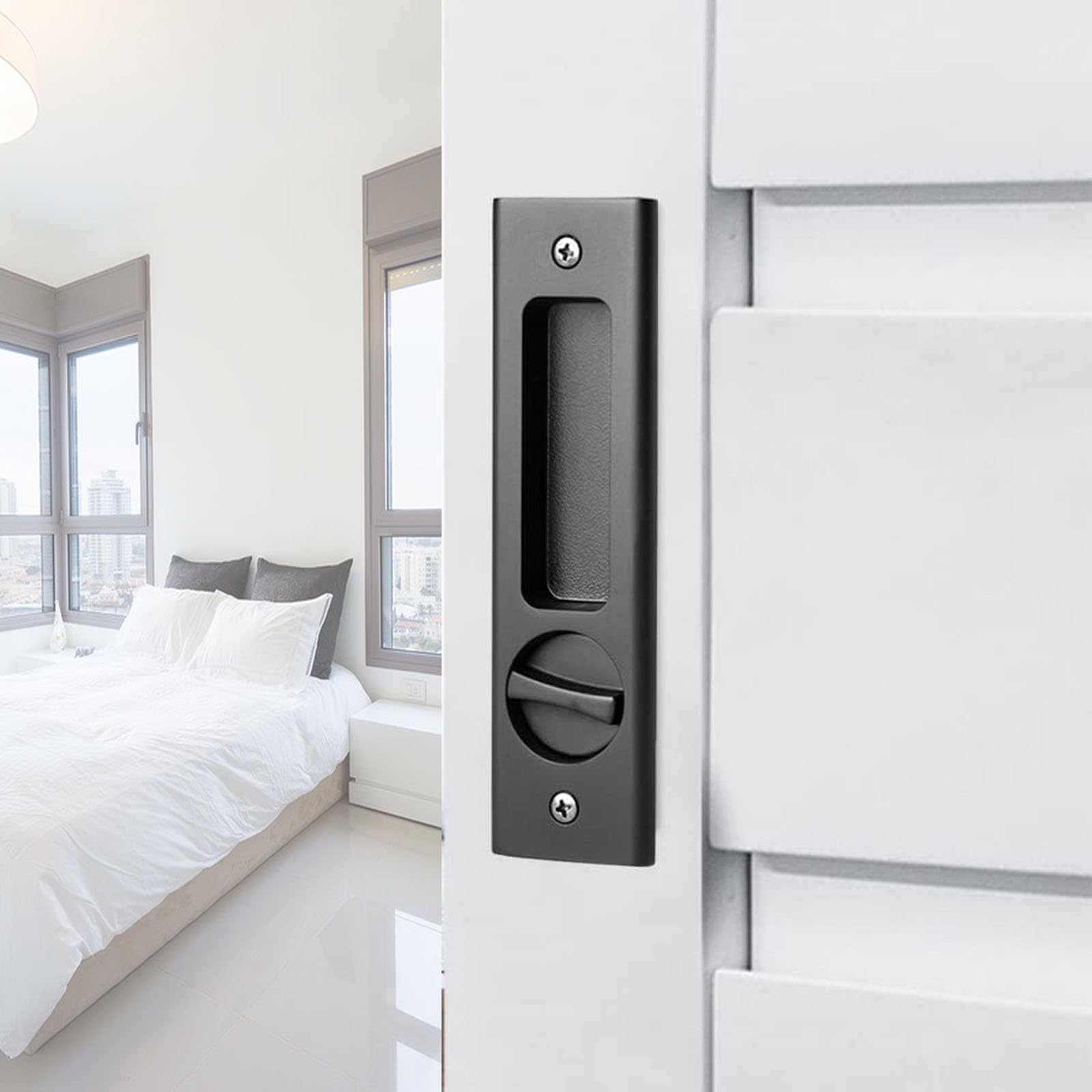 Betensh Sliding Door Handle for Door Lock Door Handle Sets Pocket Door Lock with Key Invisible Recessed Handle 160 mm Sliding Door Mortice Lock Handle Black