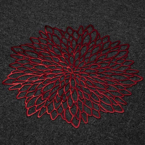 6 Pack Red Metallic Round Placemats Laminated Vinyl Leaf Dining Table Decorative By Snowkingdom - Thumbnail 3