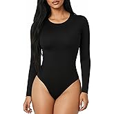 MANGOPOP Round Neck Long Sleeve Short Sleeve Bodysuits for Women Basic Body Suit Shirts Tops