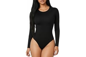 MANGOPOP Round Neck Long Sleeve Short Sleeve Bodysuits for Women Basic Body Suit Shirts Tops