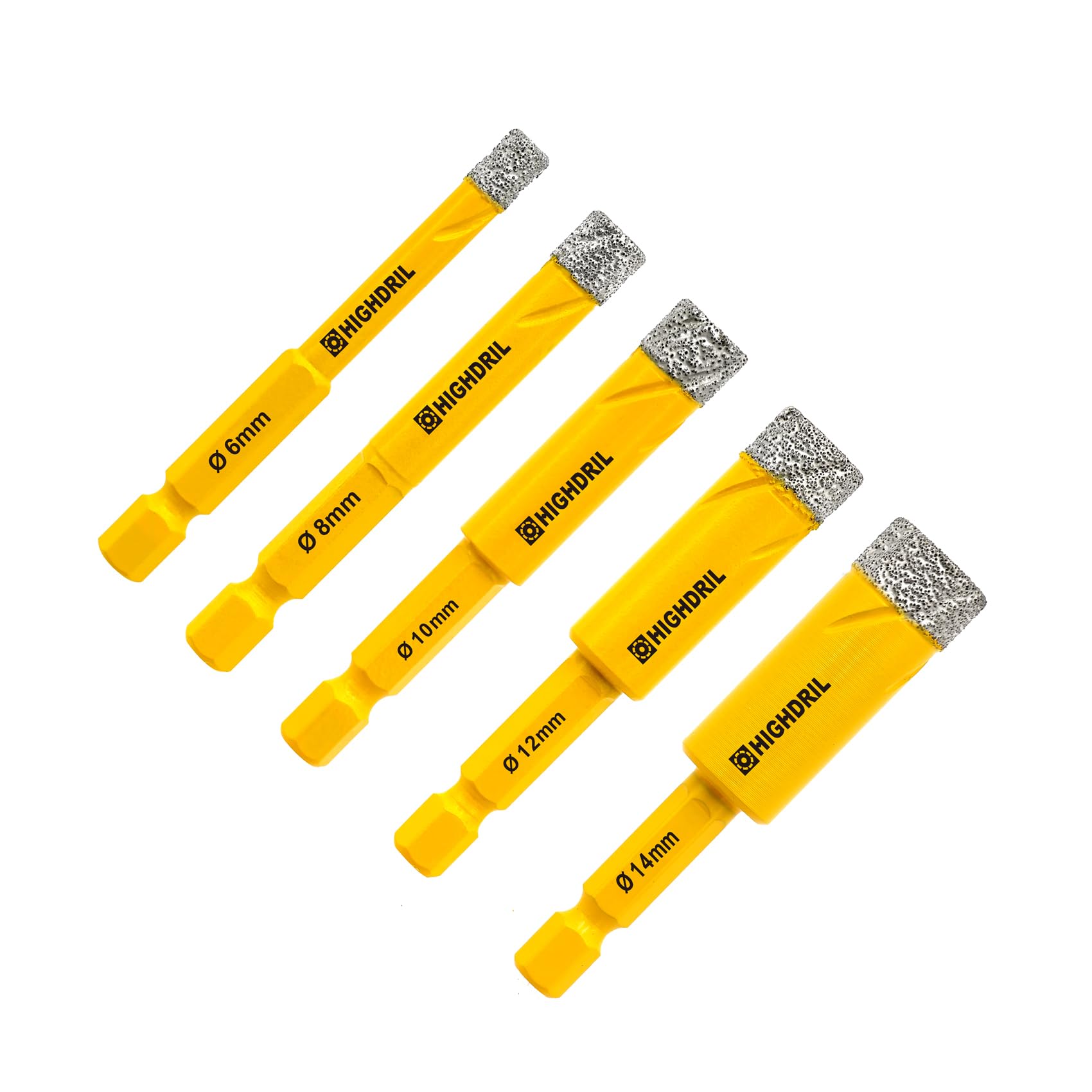 HIGHDRIL Dry Diamond Drill Bits,5pcs 6mm/8mm/10mm/12mm/14mm with Hex Shank for Granite Marble Porcelain Tile Ceramic