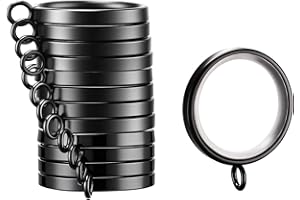 14 PCS Curtain Rings, 1-5/8 Inch Quiet Curtain Rings with Nylon Inserts and Clips Metal Drapery Ring for Curtain Rods Black