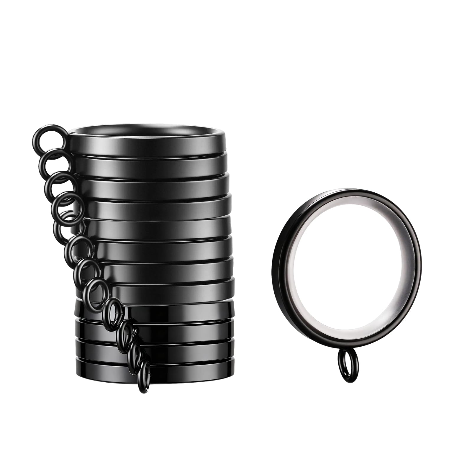 Photo 1 of 14 PCS Curtain Rings, 1-5/8 Inch Quiet Curtain Rings with Plastic Inserts with Clips Metal Drapery Ring for Curtain Rods Black