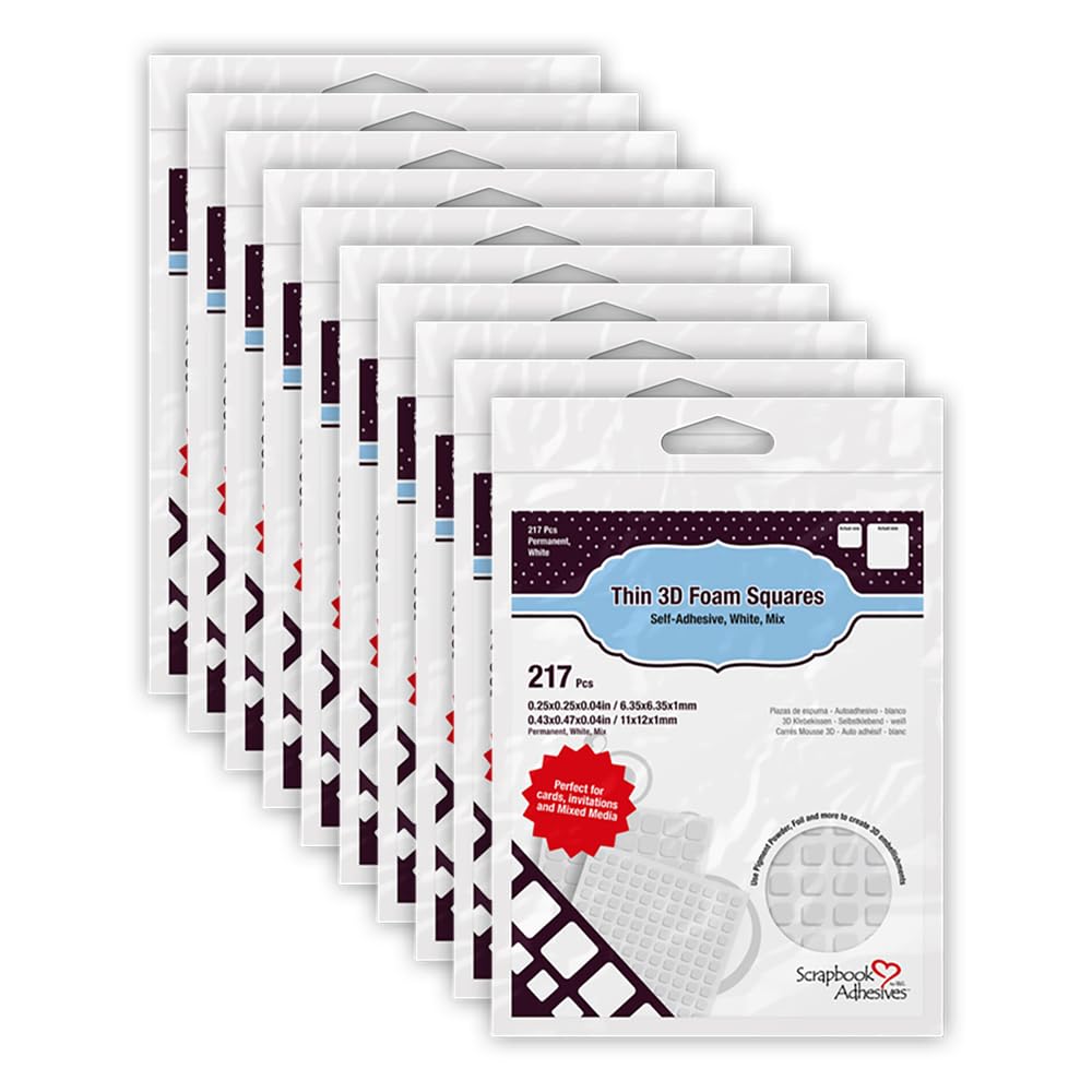 SCRAPBOOK ADHESIVES BY 3L Permanent Thin Pre-Cut 3D Foam Squares (217 Pack), Other, White, 0.08 x 1.89 x 3.11 cm