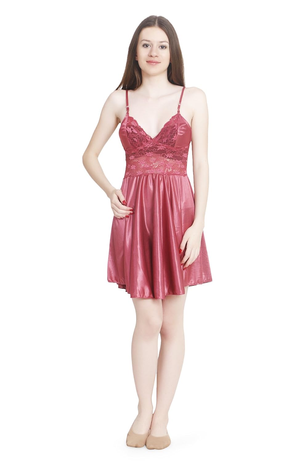 Buy RENBOW Satin Orange Baby Doll Night Dress for Womens (Medium) at