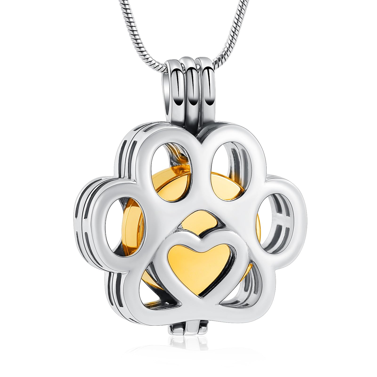 VCCWYQK Cremation Jewelry For Ashes For Dog/Cat Paw Stainless Steel Memorial Locket Urn Necklace Inside Mini Case Keepsake Cremation Jewelry for Pet (Silver+Gold)