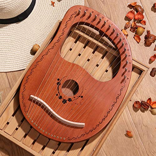 Leiyini Mahogany Lyre Harp 16 String 16 Notes Portable Stable Sound Quality Harp Wooden Musical Instrument