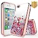 iPhone 4 Case, iPhone 4S Case w/[Tempered Glass Screen Protector], NageBee Glitter Liquid Quicksand Waterfall Floating Flowing Sparkle Shiny Bling Diamond Girls Cute Case -Electroplate Rose Gold