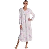 Miss Elaine Women's Long Nightgown, Honeycomb Knit Gown with Long Sleeves, Women's Sleepwear