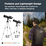 Celestron Travel Scope 80 Portable Refractor Telescope with 80mm Lens, Tripod, view 5