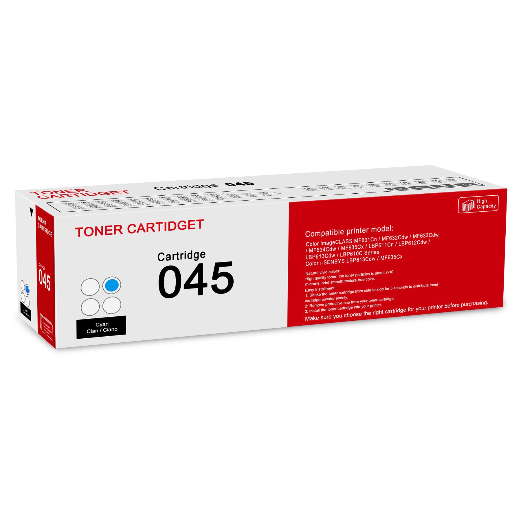Photo 1 of 1 Pack 045 1241C001 Cyan Toner Cartridge: Compatible CRG045 Replacement for Canon Color imageCLASS MF631Cn MF632Cdw MF633Cdw MF634Cdw LBP613Cdw LBP610C Series i-SENSYS LBP613Cdw MF635Cx Printer