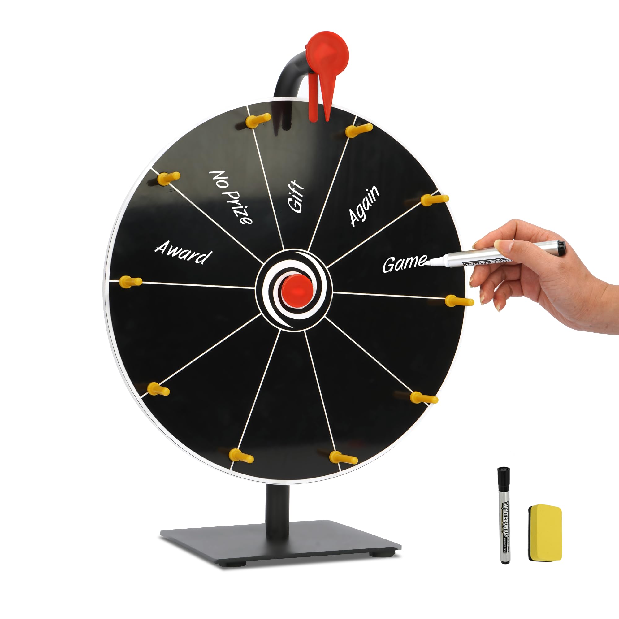 jxgzyy Spin the Wheel with Stand 12 Inch Tabletop Roulette Wheel for Prizes with Dry Erase Markers and Eraser Black Slots Spinning Wheel for Trade Show Carnival Party Pub Fortune Game Set