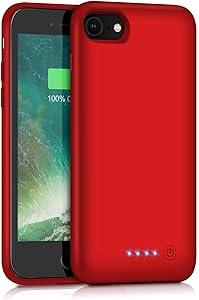 QTshine Battery Case for iPhone 6/6s/7/8, Upgraded [6000mAh] Protective Portable Charging Case Rechargeable Extended Battery Pack for Apple iPhone 6/6s/7/8 (4.7') - Red