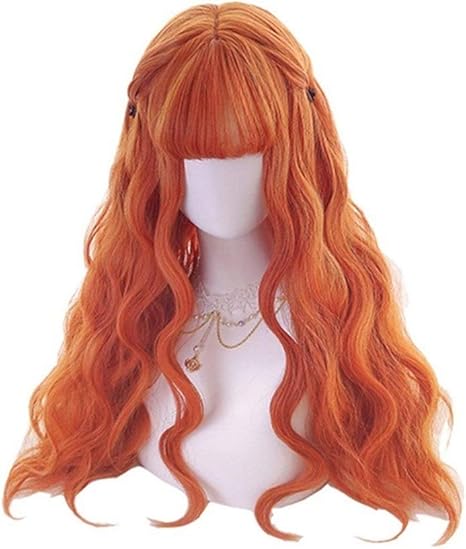 Amazon Co Jp ウィッグ ロングオレンジロリータウィッグ女性の髪波状コスプレウィッグ原宿ウィッグ耐熱人工毛 Btxxyjp ホーム キッチン