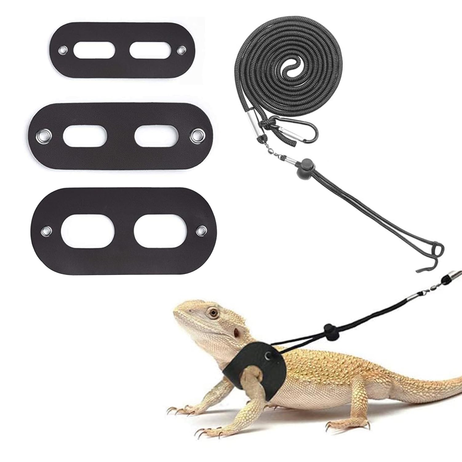 ASOCEA 3 Size Bearded Dragon lizard Harness Leash Adjustable Reptile Outdoor Nylon Rope Walking Lead for Gecko Amphibians Chameleon Baby Iguana (S,M,L)