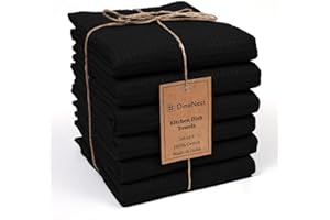 DineNest Waffle Kitchen Dish Towels 100% Cotton 16x26 Inch Set of 6 - Highly Absorbent Soft Durable Washable Dish and Cleanin