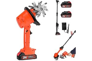 QUZIMO 21V Cordless Mini Tiller Cultivator - 235RPM with 4 Rows of Tines, 2x1.5Ah Batteries Charger, Ultra-Lightweight 1.5kg, 4" Working Width for Effortless Gardening