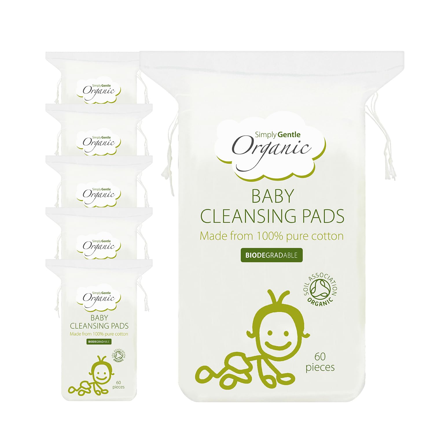 Simply Gentle Organic Cotton Baby Pads – Ultra-Soft, Lint-Free & Eco-Friendly | Larger, Absorbent Pads for Makeup Removal & Baby Care | 100% Pure Cotton | Gentle on Sensitive Skin (Pack of 6)