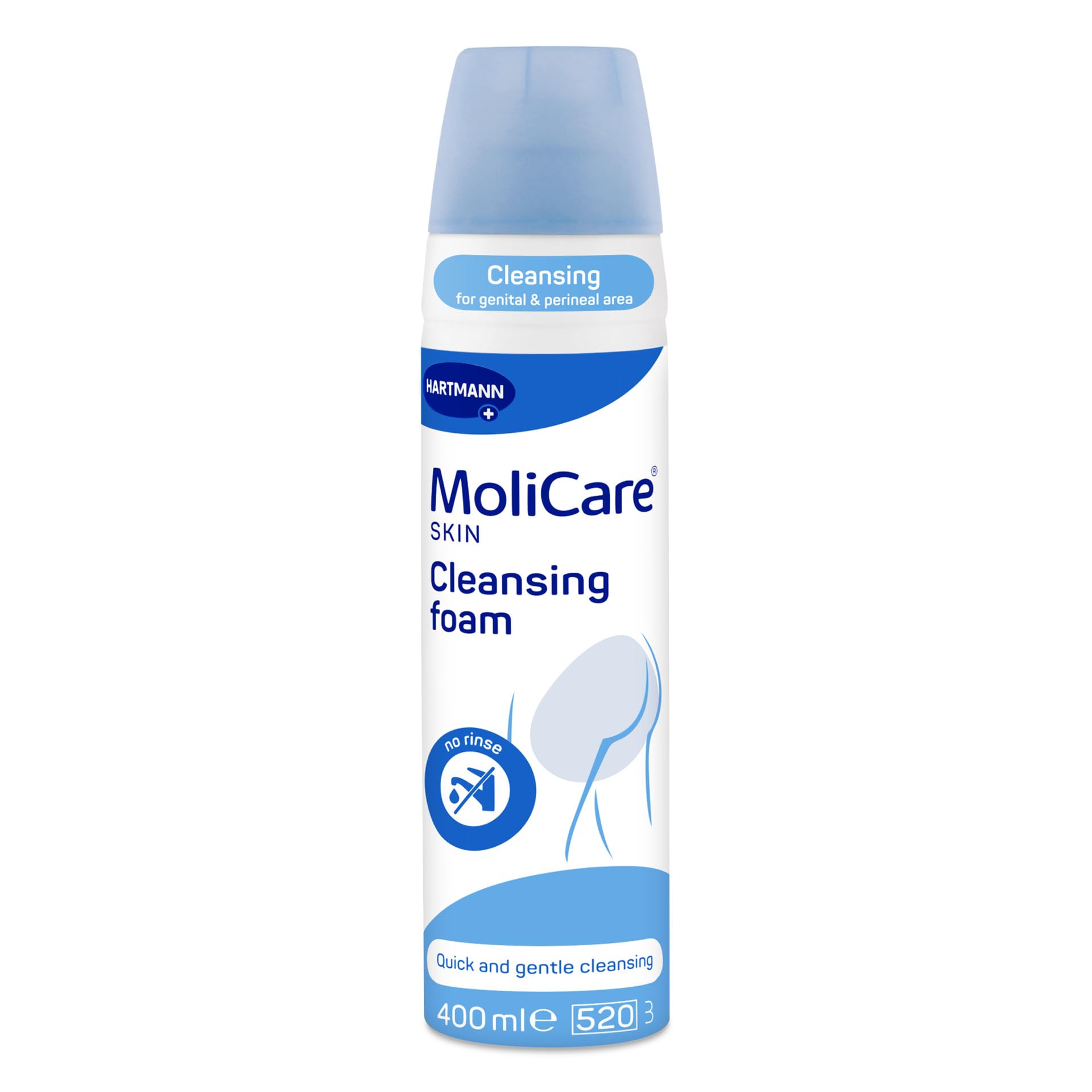 MoliCare Skin Cleansing Foam – Quick & Gentle No-Rinse Genital & Perineal Cleanser for Incontinence Stressed Skin | pH Balanced, Odour Neutralising, Gentle | 400ml