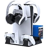 JOYTORN PS5 Vertical Stand with Cooling Fan and Dual Controller Charger Station for PlayStation 5/Slim Console, PS-5 Accessories with Headset Hooker,14 Game Rack Storage, Media Remote Organizer
