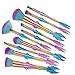 Mermaid Makeup Brush Set, Coshine 10pcs Rainbow Unique Mermaid Makeup Brush Set with Colorful Brushes Pouch, Unicorn Fish Style Foundation Powder Cream Blush Brushes with Cute Brush Bag