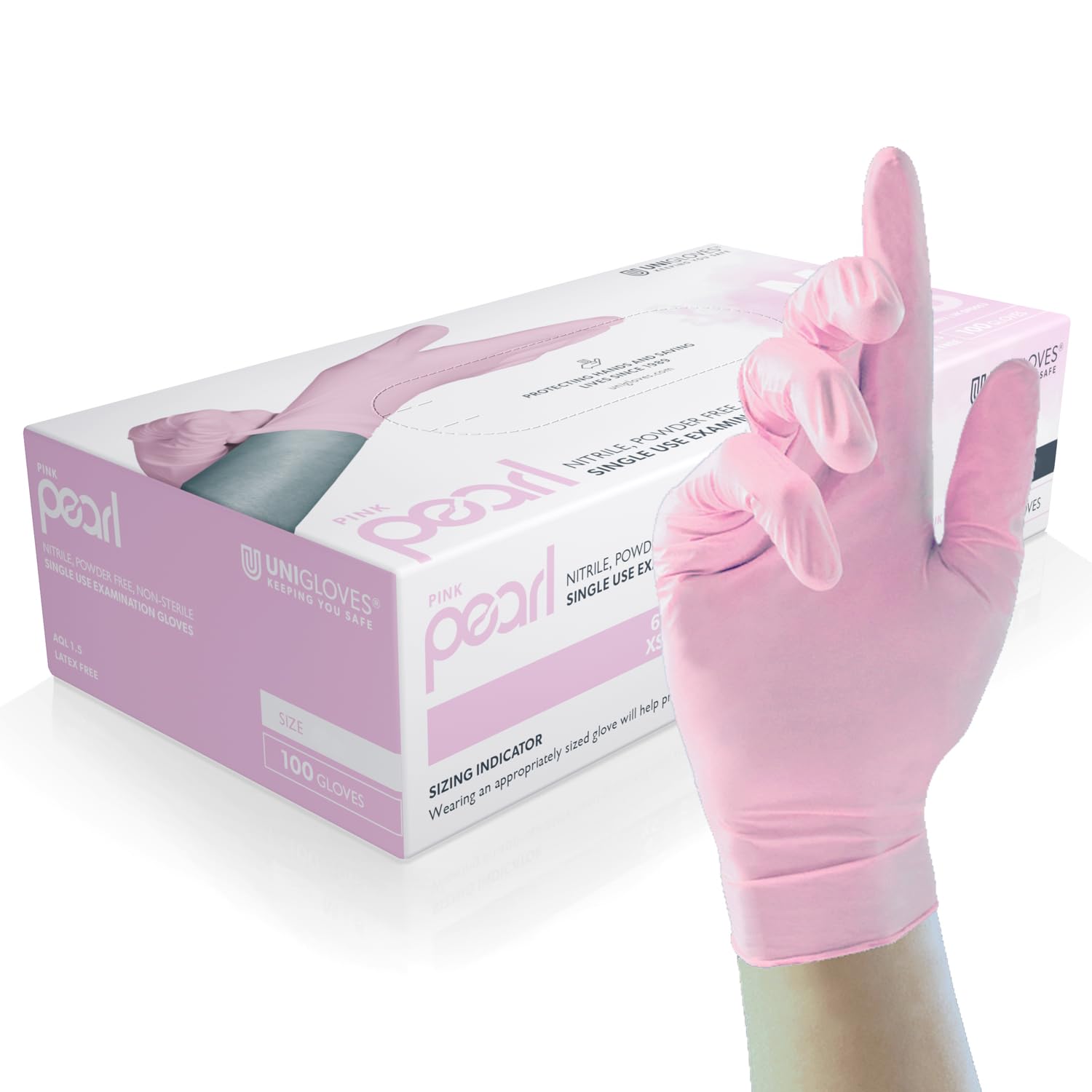 Unigloves Pink Pearl Nitrile Examination Gloves - Multipurpose, Powder Free and Latex Free Disposable Gloves - Box of 100 Gloves, Pink, Small (GP0052)