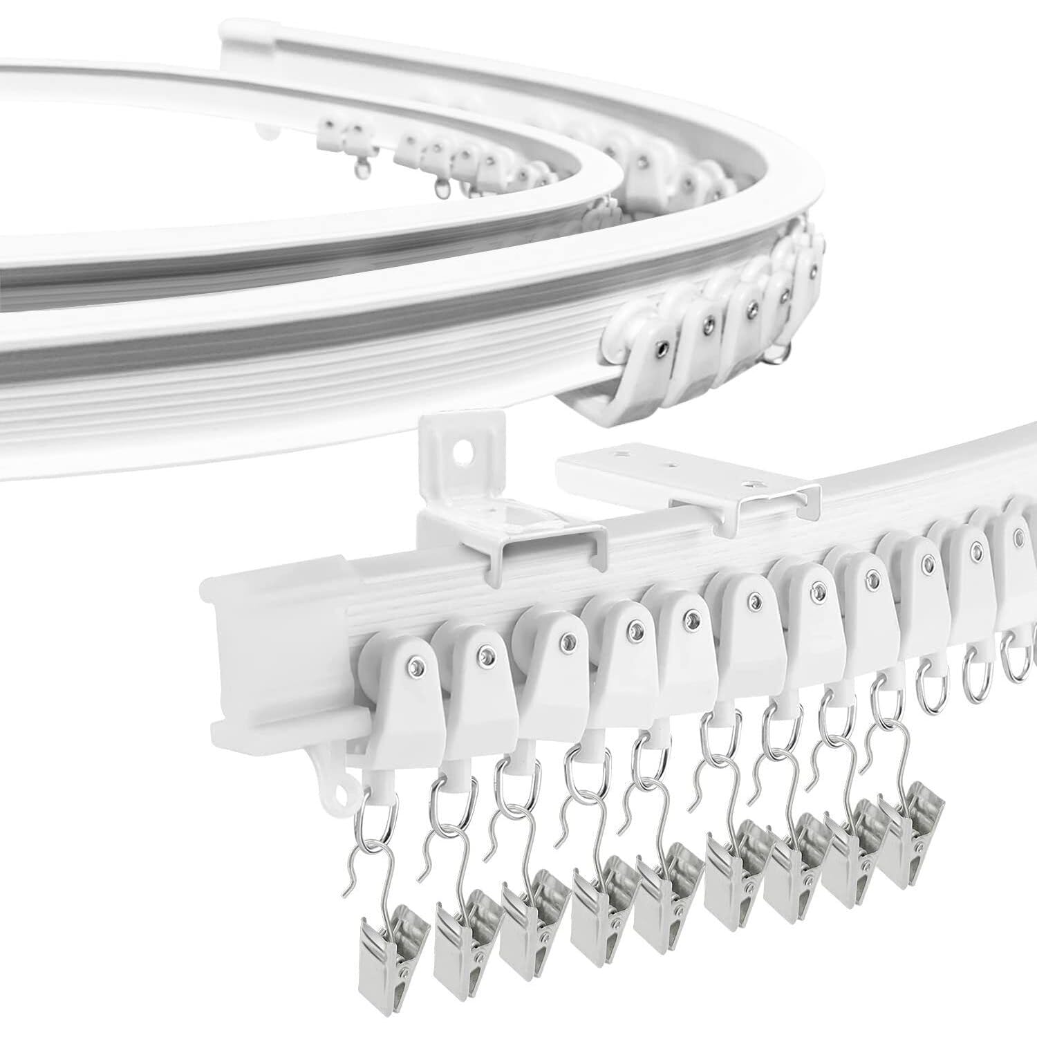 Bendable Ceiling Curtain Track for Bay Window, 16.4FT/5M Flexible Curved Curtain Rail Ceiling Wall Mount Heavy Duty Plastic Curtain Rails Track System for Bed Room Divider