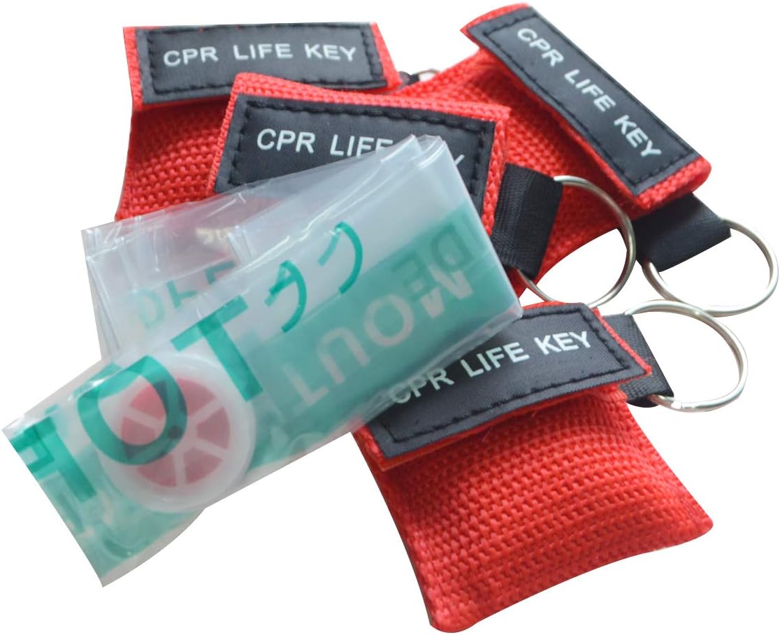 100pcs/lot Red CPR Barrier with Keychain CPR Face Shield for AED First Aid: Health & Personal Care