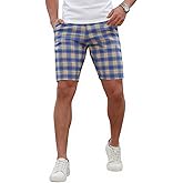 GINGTTO Mens Slim Fit Shorts Plaid Chino Short Tapered Leg Skinny Stretch