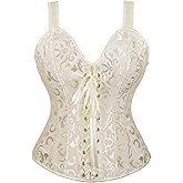ADELCE Women's Lace up Gothic Jacquard Shoulder Straps Tank Overbust Shaper Corset Bustiers Top