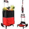 APOXCON Folding Shopping Cart with Removable Waterproof Bag and Bungee Cord, Heavy Duty Push Cart with Mute Wheels, Portable Hand Truck for Shopping, Groceries, Travel and Office Use