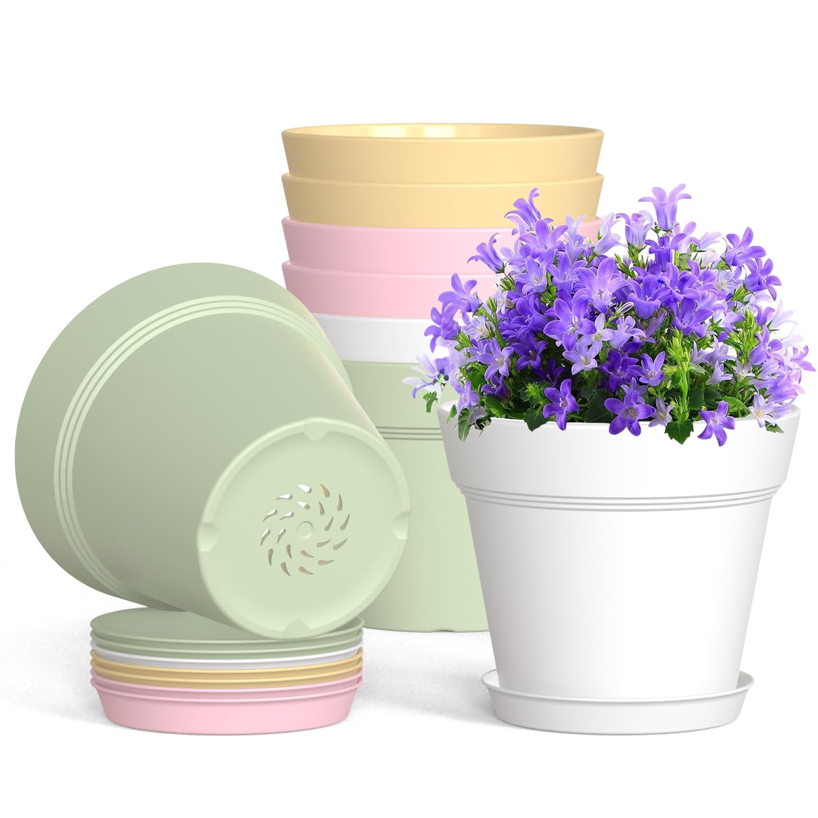 Photo 1 of WSMKSZ 4 Inch Plastic Plant Pots with Drainage Holes and Trays – 8 Pack Small Nursery Pots for Indoor & Outdoor House Plants and Flowers, Seedling Starter Planters, Colorful
