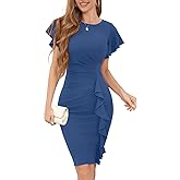 IHOT Women's 2026 Ruffle Sleeve Bodycon Ruched Sheath Casual Cocktail Party Work Dress