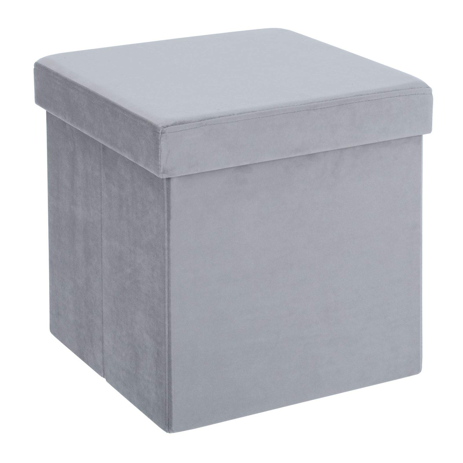 Hodge and Hodge Light Grey Folding Storage Ottoman 38cm Cube With Plush Velvet Fabric Cover Padded Lid Ideal Extra Seat Foot Stool Toy Box Magazine Tidy Home Towel Bedroom Linen Hamper 40L Capacity