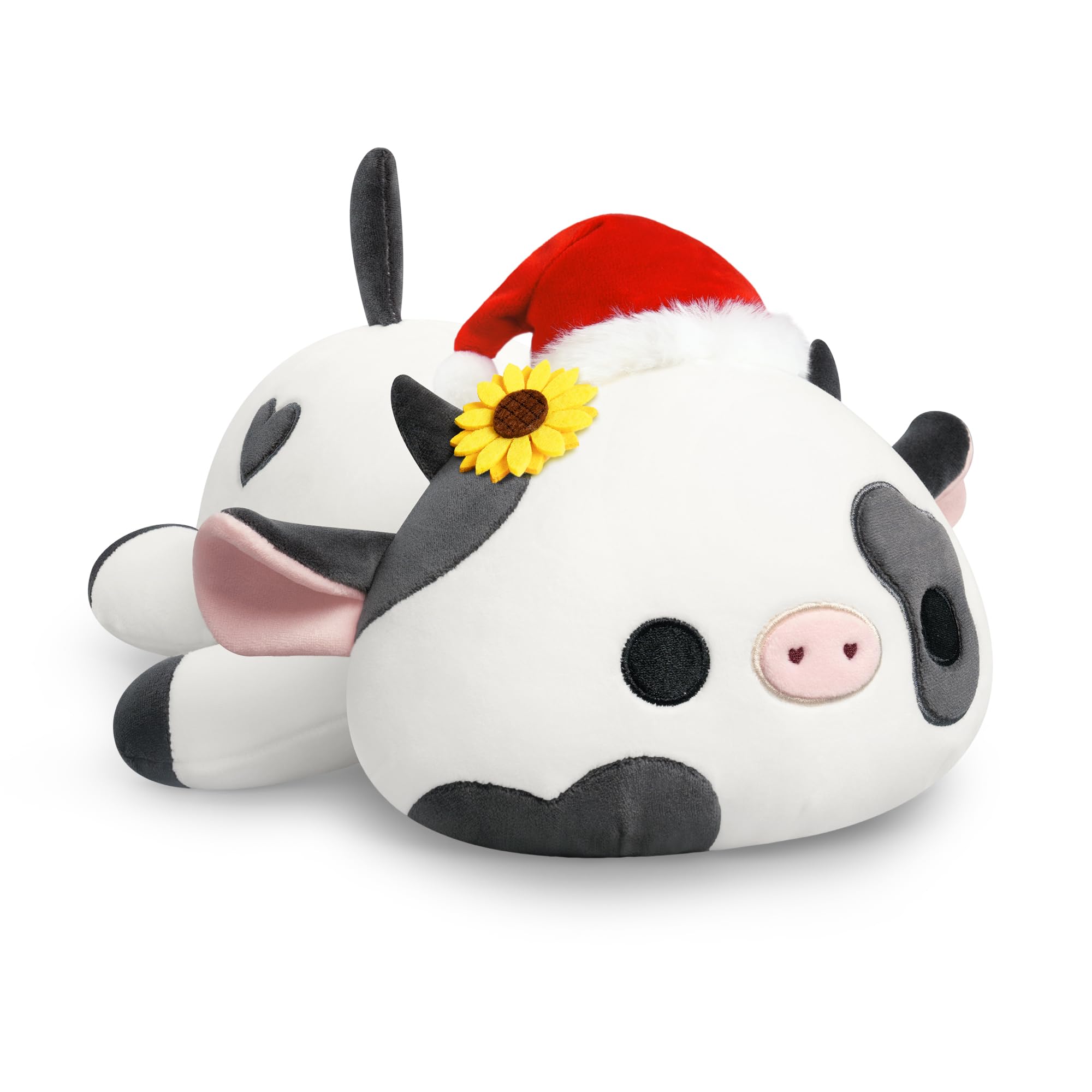 Onsoyours Cute Cow Christmas Plushie, Soft Stuffed Sunflower Cow Squishy Plush Animal Toy Sunflower Cow Pillow for Kids (Christmas Sunflower Cow, 12")