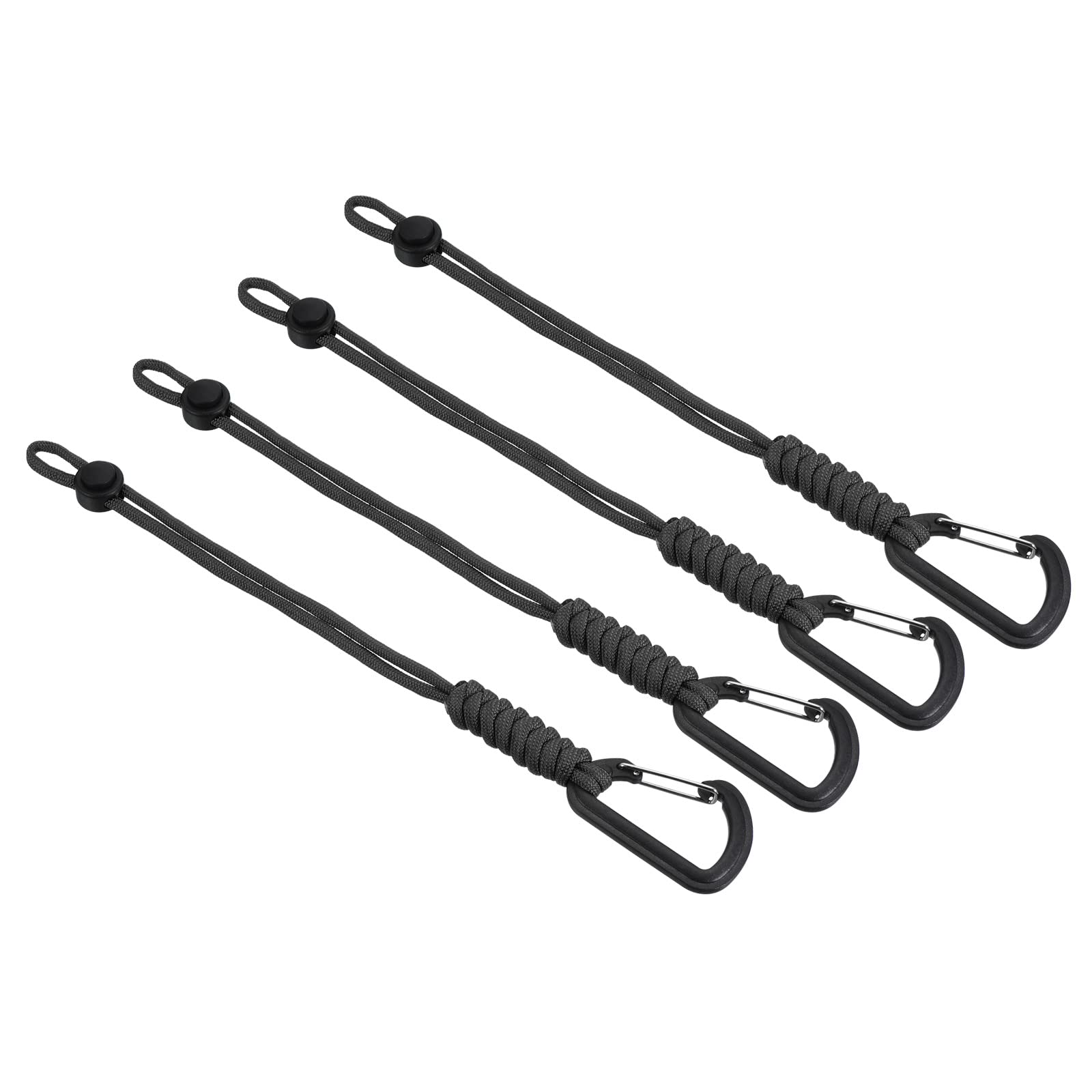 PATIKIL Badge Lanyard with Hook 10 Inch, 4Pcs Braided Wrist Keychain Strap Adjustable Cord Lock for Keys Wallets Outdoors, Black