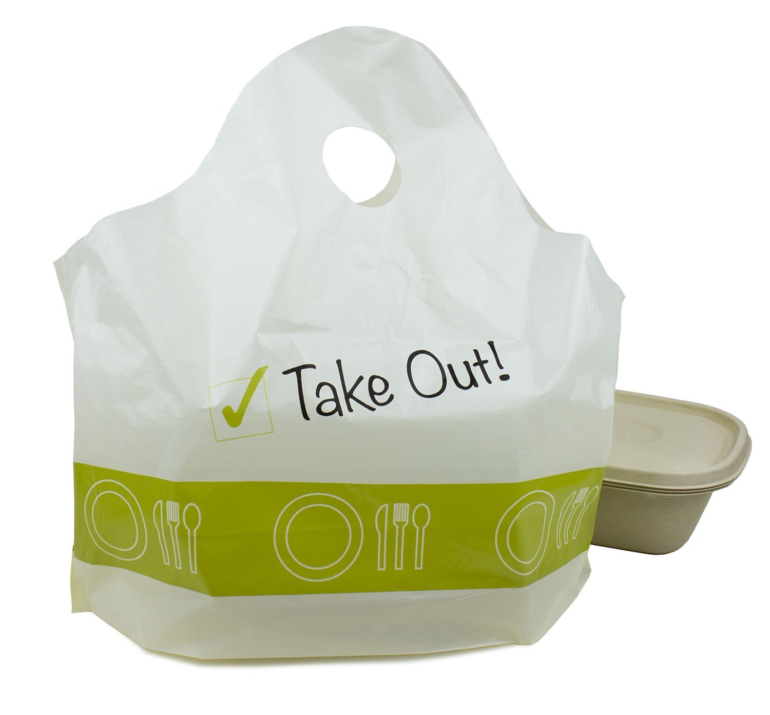 To Go Shopping Bags 500 pc “Take Out!” Plastic CarryOut Retail Bags