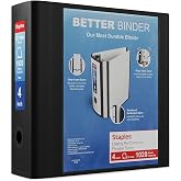 Staples Better 4-Inch D-Ring View Binder, Black, Reinforced Spine | High-capacity durable binder for everyday school and office storage.