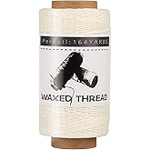 Jupean Waxed Thread, 150m /164Yards Original White Leather Threads, Leather Sewing Threads, Hand Stitching Thread for Hand Sewing, Bookbinding, and Beginners Craft DIY