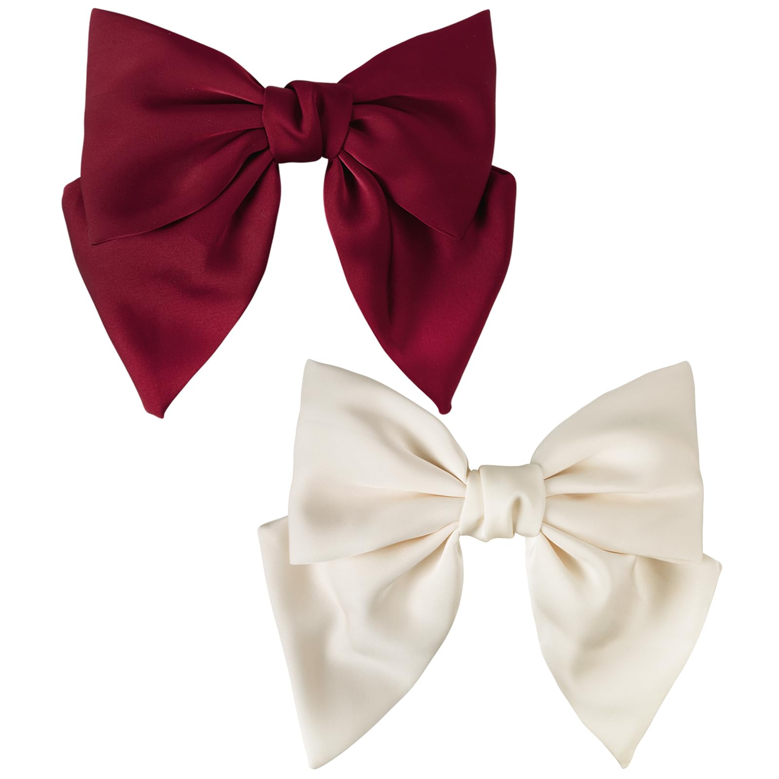 Dalababa Bow Hair Clips, 2 Pcs Large Hair Bows Barrettes Silky Satin Ribbon French Bowknot Accessories For Women Girls (Burgundy & Beige)