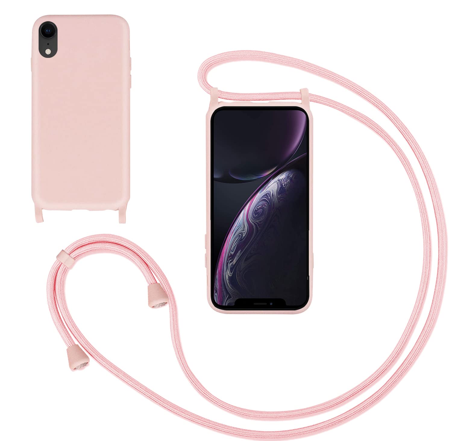 GoodcAcy Crossbody Lanyard Case for iPhone XR, Liquid Silicone Protective Phone Case with Strap Adjustable Neck Cord Necklace Soft Cover for iPhone XR, Pink