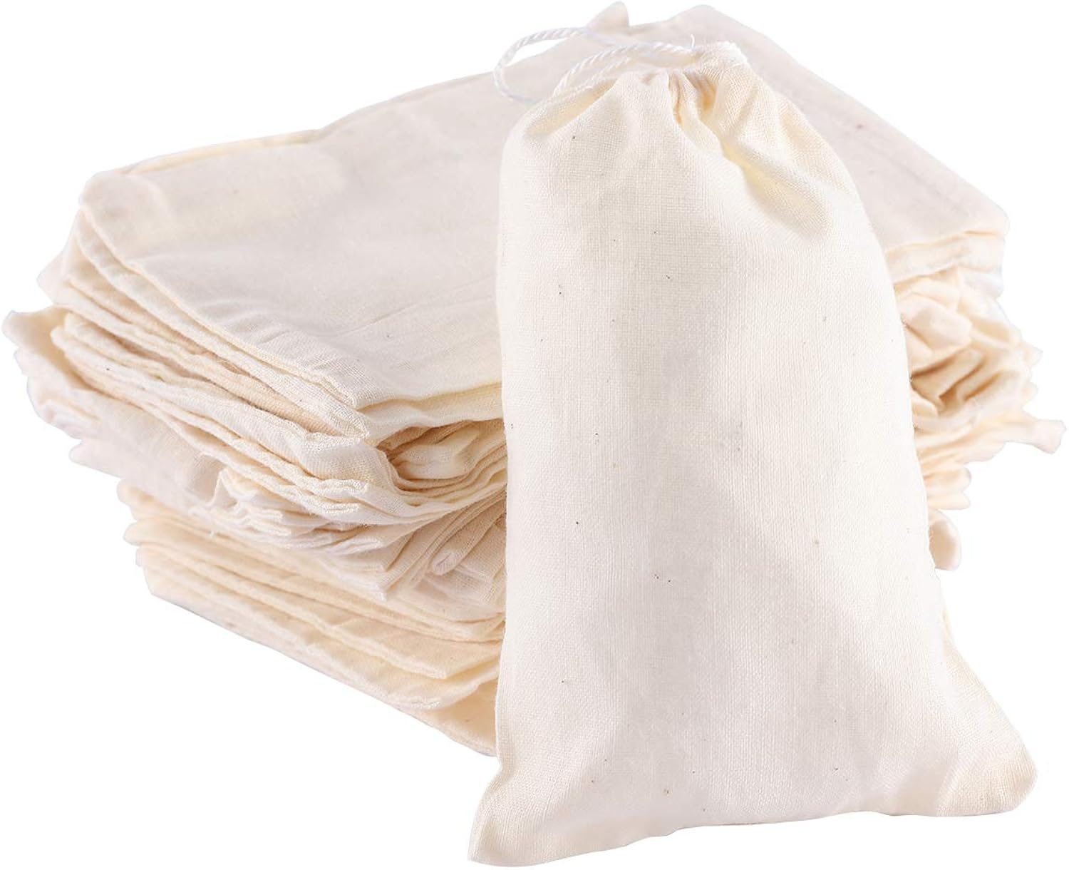 Greatstar 60Pcs Cotton Bags White Drawstring Bags Small Muslin Bags Tea Bags DIY